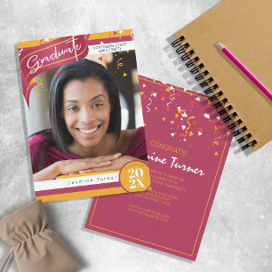 Invitation Stripes and Confetti Graduation Red/Gold ID890