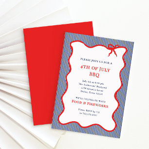 Invitation Stripes et Bow   Rouge Blanc 4 juillet
