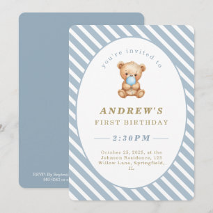 Invitation Stripes minimes Ours en peluche Premier anniversai