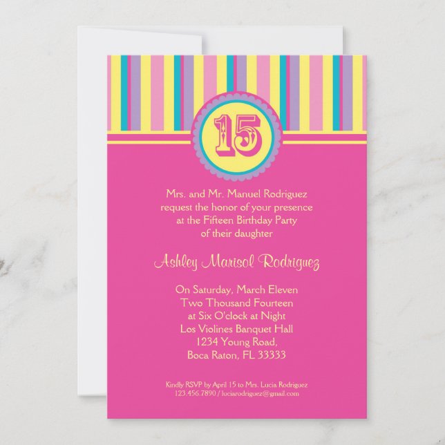 Invitation Stripes modernes 15 Anniversaire de Quinceañera In (Devant)