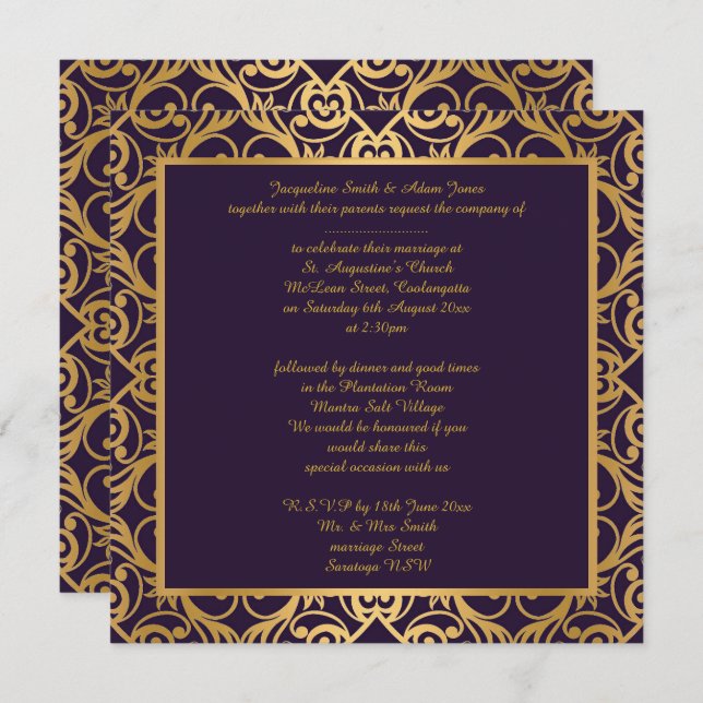 INVITATION STUNNING CLASSIQUE RICH MARINE OR MARIAGE (Devant / Derrière)