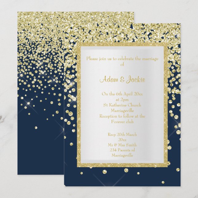 INVITATION STUNNING MARINE OR SPARKLE MARIAGE PERSONNALISÉ (Devant / Derrière)