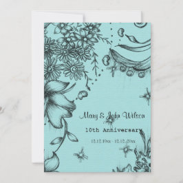 Invitation style antique noir et bleu fleur anniversaire