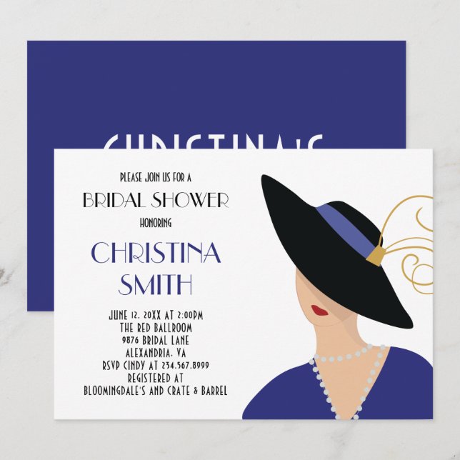 Invitation Style Art déco fille en Fête des mariées Casquette (Devant / Derrière)