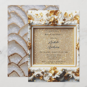 Invitation Style baroque Brunch d'or blanc et mousseux