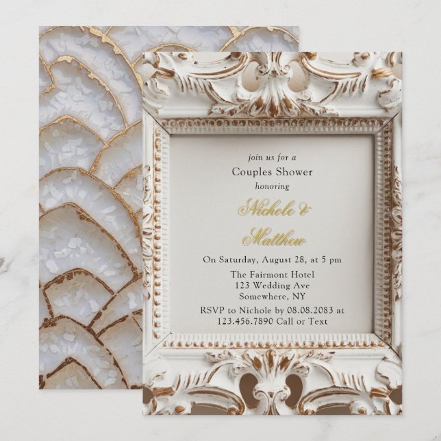 Invitation Style baroque élégant Couples or blanc Couples Dou (Devant / Derrière)