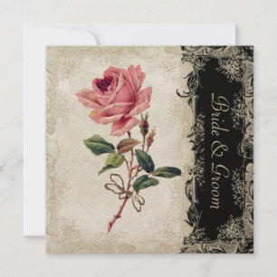 Invitation Style baroque Vintage Rose noir n crème dentelle