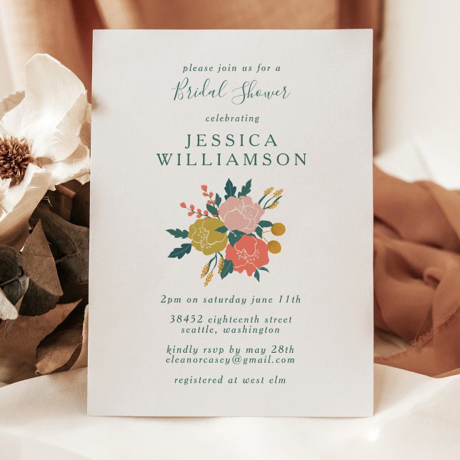 Invitation Style Boho Floral Art Simple Fête des mariées (Créateur téléchargé)