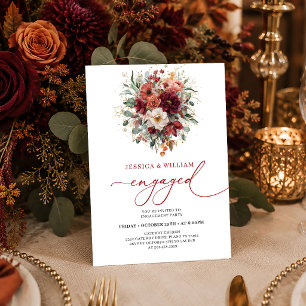 Invitation Stylé Bourgogne Or Floral Rouge Foncé engagement i