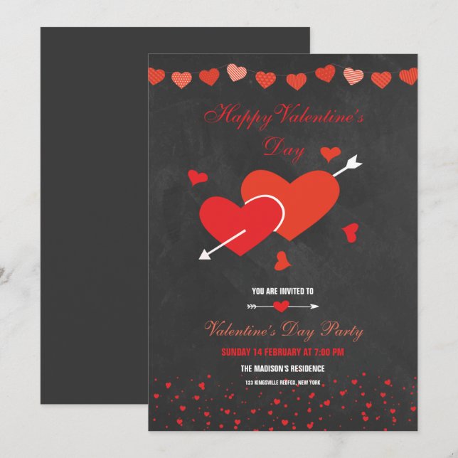 Invitation Style Chalkboard Valentines Party Flyer (Devant / Derrière)
