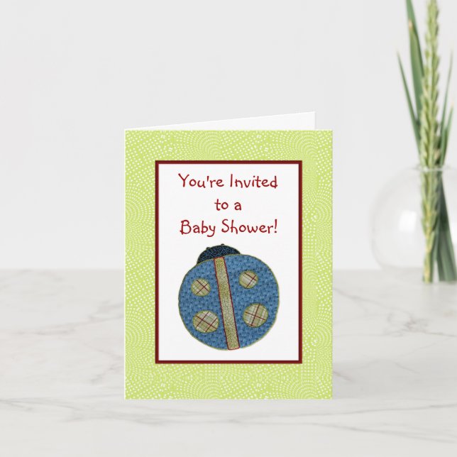 Invitation Style champêtre Baby shower Ladybug bleu (Devant)