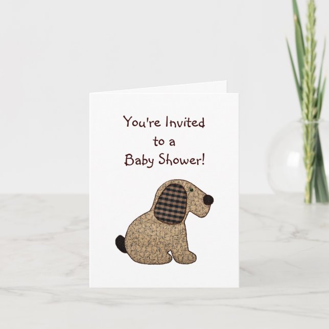 Invitation Style champêtre En vichy Baby shower chien (Devant)