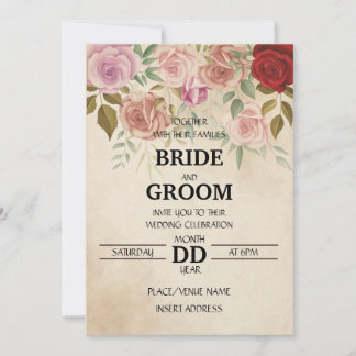 Invitation Style Classique Shabby Chic Roses Rouges & Roses R
