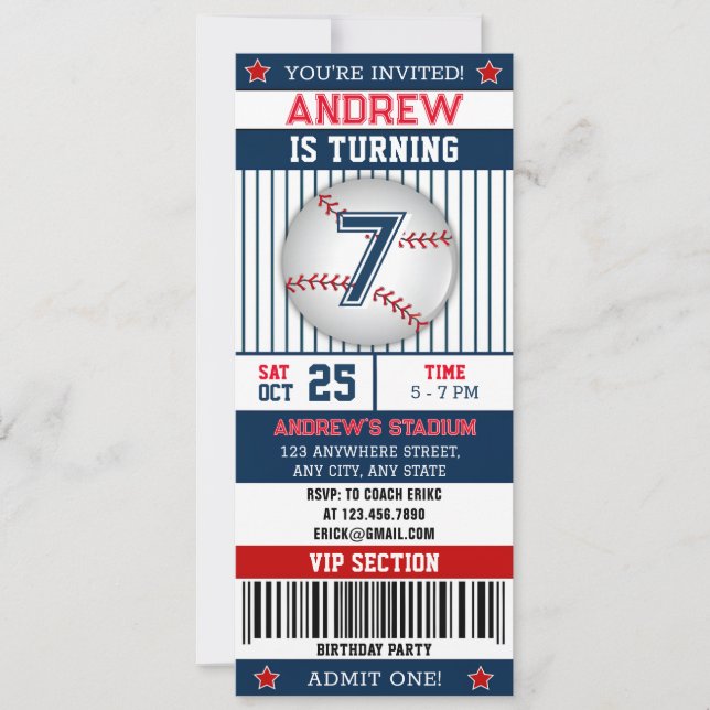 Invitation Style de billet de base-ball personnel sport pour  (Devant)