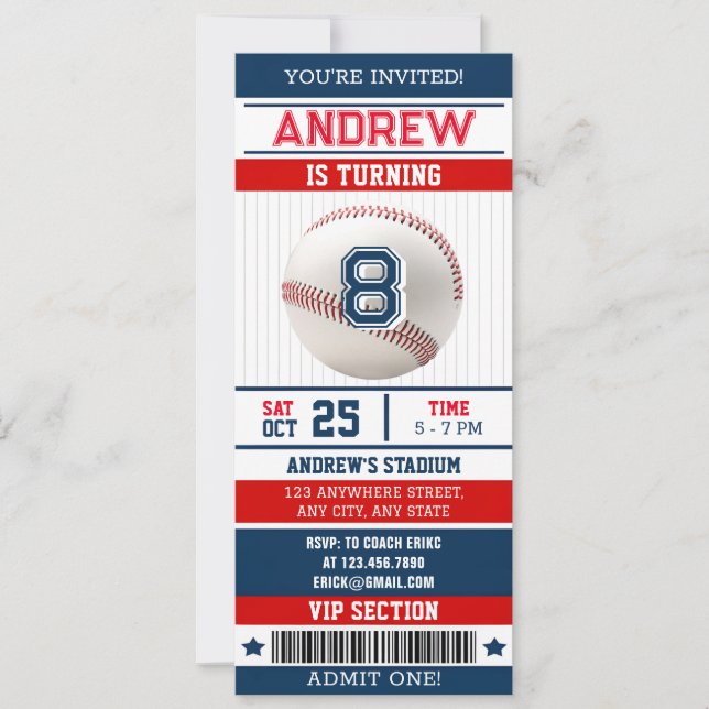 Invitation Style de billet de base-ball personnel sport pour  (Devant)