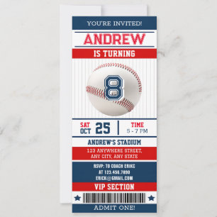 Invitation Style de billet de base-ball personnel sport pour 