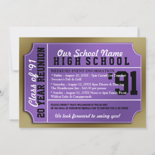 Invitation Style de billet Réunion classe violet/or