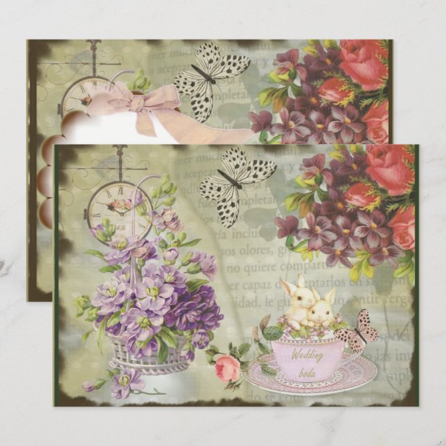 Invitation style decoupage vintage 2017 romantique (Devant / Derrière)