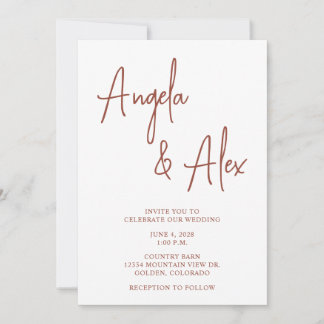 Invitation Style d'écriture manuscrit Terracotta Mariage