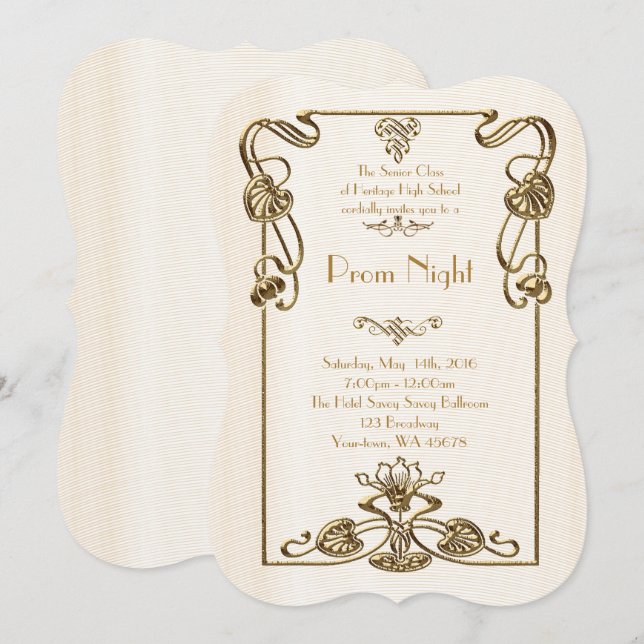 Invitation Style d'empire de bal de promo, or fondu, blanc (Devant / Derrière)