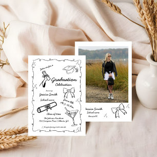 Invitation Style Doodle Graduation dessinée à la main