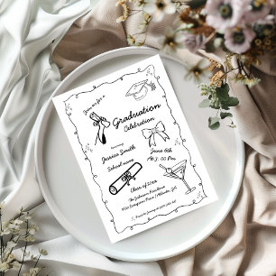 Invitation Style Doodle Graduation dessinée à la main