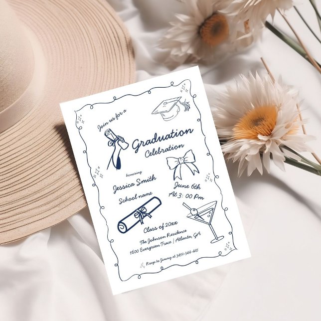 Invitation Style Doodle Main dessinée Twin Graduation (Créateur téléchargé)