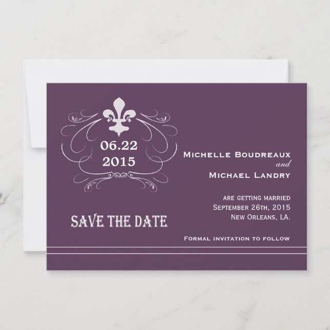 Invitation Style Élégant Rétro Fleur de Lis Enregistrez la Da (Devant)