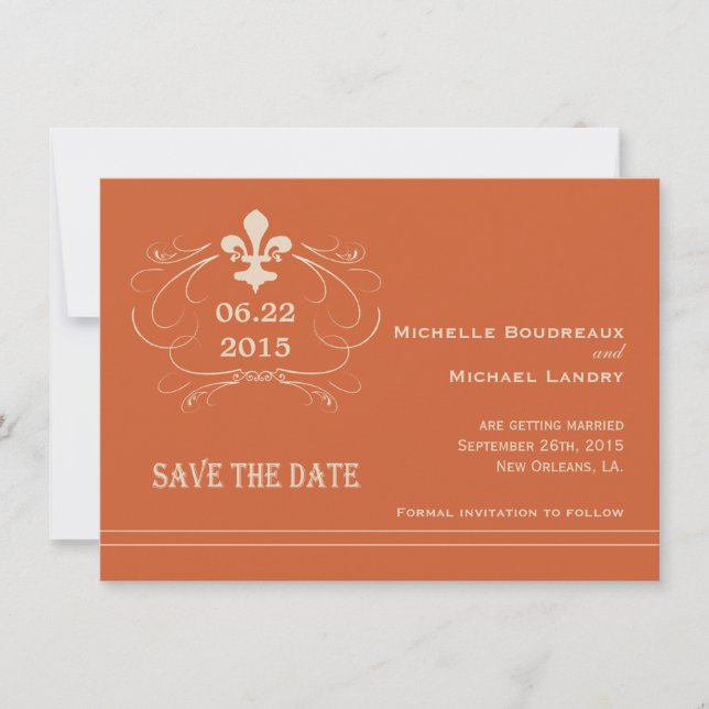 Invitation Style Élégant Rétro Fleur de Lis Enregistrez la Da (Devant)