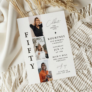 Invitation Stylé FIFTY Bande de Photos 50e Anniversaire 
