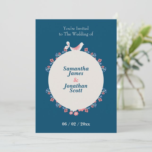 Invitation Style Folk Moderne Bleu (Debout devant)