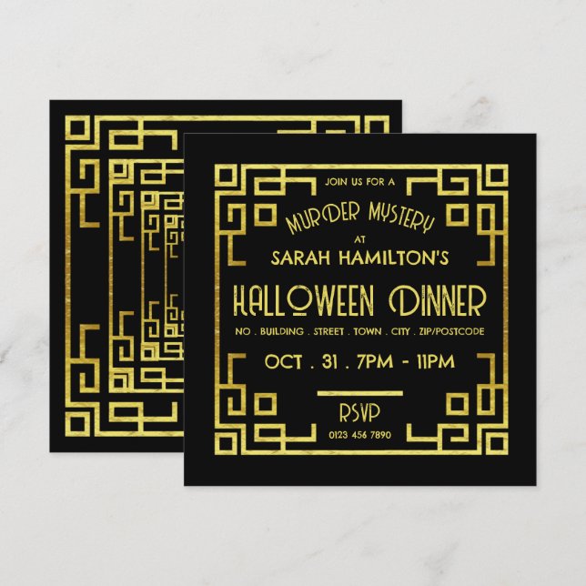 Invitation Style Géométrique Gatsby, Meurtre Mystère Hallowee (Devant / Derrière)