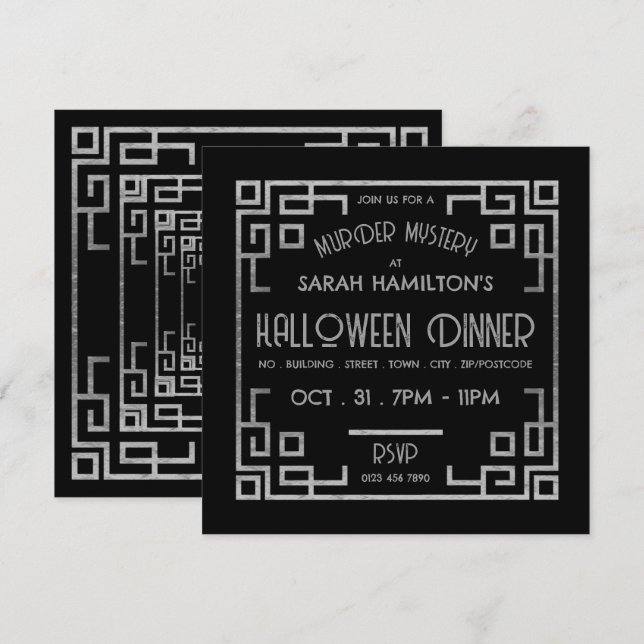 Invitation Style Géométrique Gatsby, Meurtre Mystère Hallowee (Devant / Derrière)