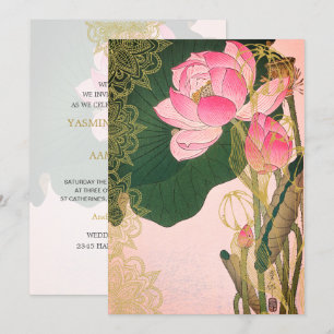 Invitation Style indien Mariage Water Lilley Pink Gold