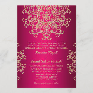 INVITATION STYLE INDIEN ROSE CHAUD ET OR