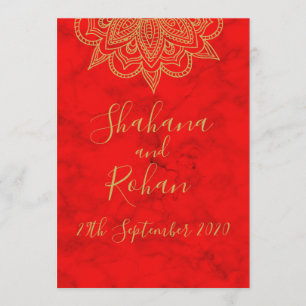 Invitation Style indien Rouge or couleur moderne Mariage chic
