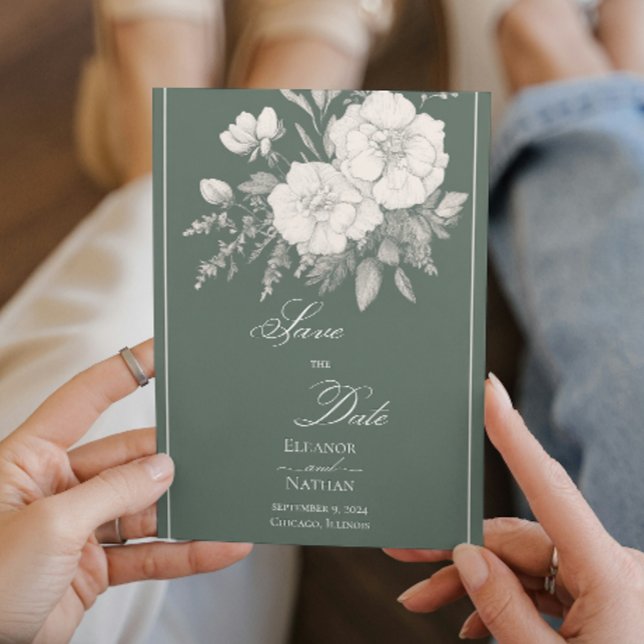 Invitation Style Indigo Roses blanches Enregistrer la date (Créateur téléchargé)