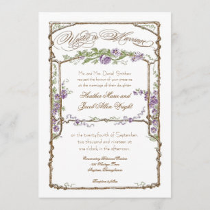 Invitation Style Letterpress Vintage Faux Bois Trellis Purple