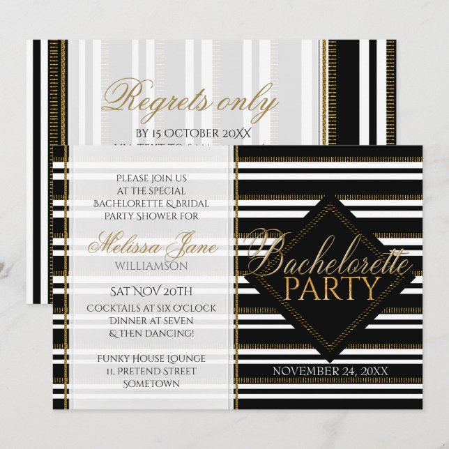 Invitation Style moderne Girl Stripes Bachelorette Party (Devant / Derrière)