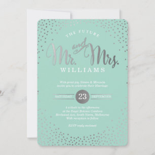 Invitation STYLE MODERNE MARIAGE mini confetti menthe argent