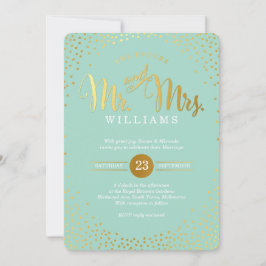 Invitation STYLE MODERNE MARIAGE mini confetti menthe or