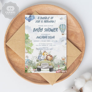 Invitation Style moderne Sky Blue Blanc Teddy Bear Floral Des