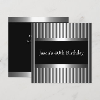 Invitation Style Noir Blanc Mens 40th Argent