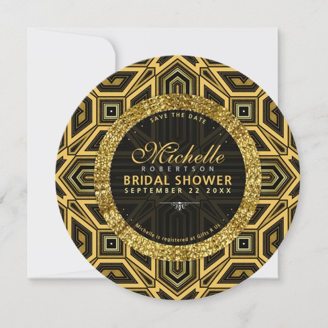 Invitation Style parties scintillant Gold Croix Noire v2 rond (Devant)