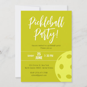 Invitation Style Rétro Néon Jaune Thème Pickleball Anniversai