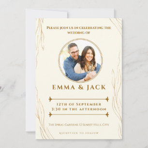 Invitation Style Rustique Gold Script Photo élégante feuille