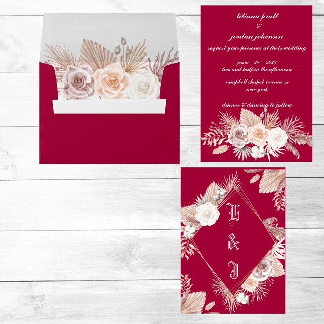 INVITATION STYLE SIMPLE BOHO MAGENTA FLORAL MARIAGE (Créateur téléchargé)
