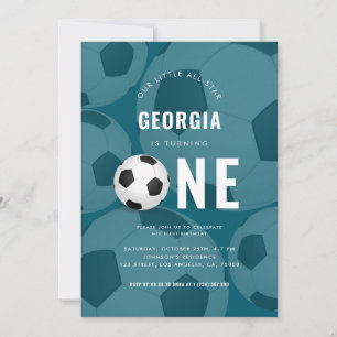 Invitation Style Turquoise Ball Soccer Thème 1er Anniversaire