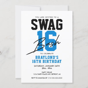 Invitation Style Varsity Bleu Swag 16 Anniversaire