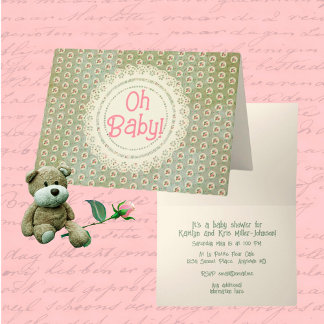 Invitation Style vintage Faded Rose Doily Green Damask